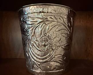 Embossed Metal Vase or Pot