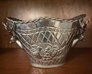 Silver-Plated Ice Bucket with Stag Handles and Hunting Motif
