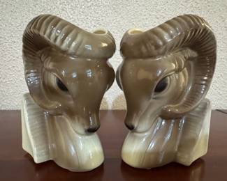 Royal Copley Ceramic Ram Head Bookends