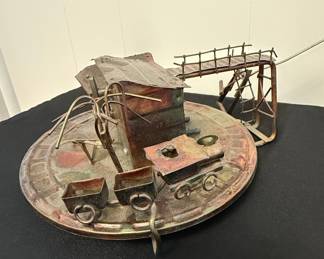 Vintage Metal Diorama of a Mining Operation