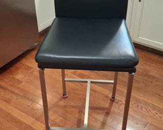 Modern Black Faux Leather Bar Stool with Metal Frame