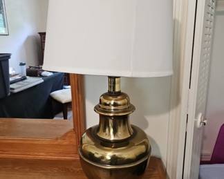 Vintage Brass Ginger Jar Table Lamp with White Drum Shade