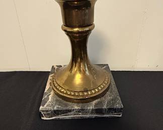 Brass Candlestick with Marble Base and Beadwork Detail