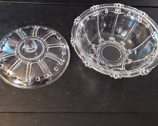 KIG Indonesia Oyster Pearl Clear Glass Covered Candy Dish