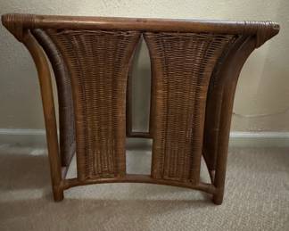 Vintage Bent Bamboo & Wicker Glass Top Table