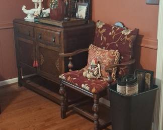 Antique Carved Oak Sideboard with Tassels