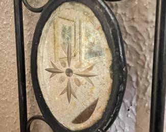 Ornate Metal Wall Sconce with Etched Glass Inserts