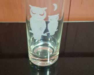 Vintage Etched Owl & Moon Highball Glasses