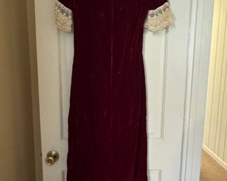 Vintage Jessica McClintock Burgundy Velvet Dress with Lace Trim