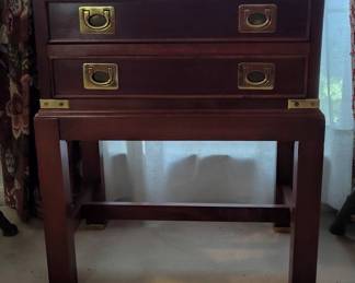 Campaign Style Side Table with Drawer