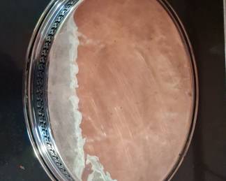 Ornate Silver-Plated Oval Tray with Pierced Border and Acanthus Leaf Motifs