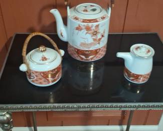New Trends Inc. Orange and Gold Floral Teapot Set