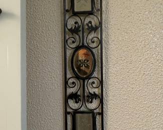 Ornate Metal Wall Sconce with Etched Glass Inserts