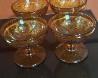 Tiara Indiana Glass Sandwich Amber Footed Dessert Bowls Set of 4