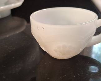 Anchor Hocking Milk Glass Harvest Grape Punch Bowl Set