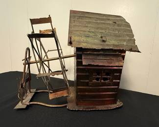 Vintage Musical Watermill and Cabin Sculpture