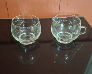Princess House Heritage Etched Glass Pitcher and Tumbler Set