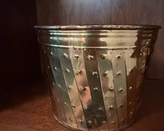 Vintage Hammered Brass Bucket Planter