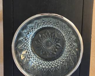 Vintage Arcoroc France Crystal Starburst Bowl with Silver Rim