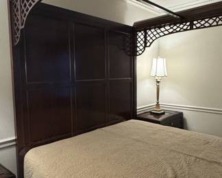 Dark Wood Chinese Chippendale Style Canopy Bed