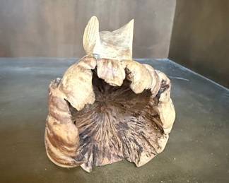 Carved Parasite Wood Owl Figurine