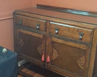 Antique Carved Oak Sideboard with Glass Top