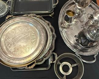 Vintage Oneida Silver-Plated Tea Set, Sugar, Creamer, and Serving Tray