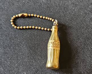 Set of 3 Vintage Coca-Cola Brass Bottle Keychains with Miniature Glass Bottle