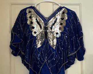 Scala 100% Pure Silk Beaded Butterfly Kaftan Top