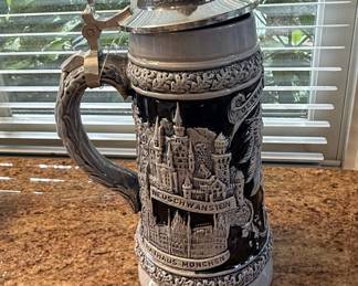 German Beer Stein with Neuschwanstein Castle, Deutschland Eagle, and City Motifs