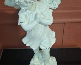 Praying Cherub Statue with Distressed White Finish
