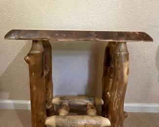Aspen Log End Table with Live Edge Top and Shelf