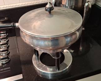 Vintage Hammered Aluminum Fondue Pot with Stand