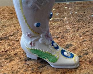 Vintage Ceramic Floral Boot Vase