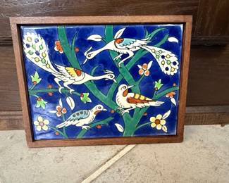 Framed Iznik-style Ceramic Tile with Bird Motif