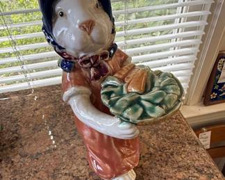 Fitz and Floyd Ceramic Rabbit Figurine in Victorian Attire Holding Carrots
