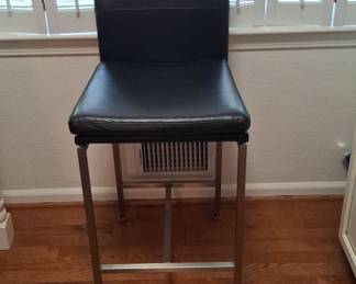 Modern Black Leather Bar Stool with Stainless Steel Frame