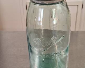 Ball Mason Jar - Blue-Green Glass, Quart Size, with Zinc Lid