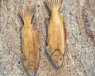 Carved Wooden Fish Wall Decor Set