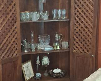 Vintage Wooden Bar Cabinet with Lattice Doors