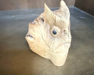 Carved Parasite Wood Owl Figurine