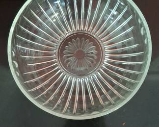 E.O. Brody C933 Clear Glass Footed Bowl with Fan and Starburst Pattern