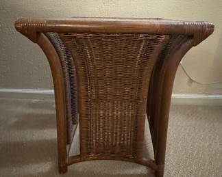 Vintage Bent Bamboo & Wicker Glass Top Table