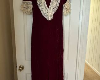 Vintage Jessica McClintock Burgundy Velvet Dress with Lace Trim
