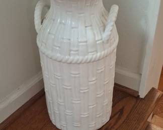 White Ceramic Basket Weave Umbrella Stand