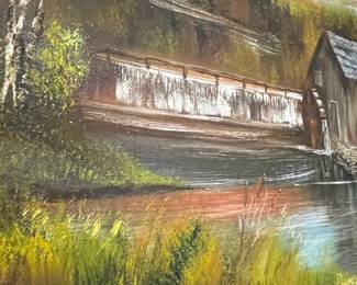Original Oil Painting of a Watermill Scene by R. Haffel