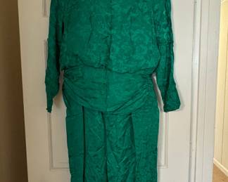 Vintage Emerald Green Floral Jacquard Dress by Lanz Originals
