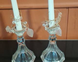 Crystal Taper Candle Holders with Decorative Wire Accents