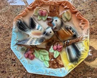 Vintage Napcoware Octagonal Ceramic Wall Plate with Birds and Berries