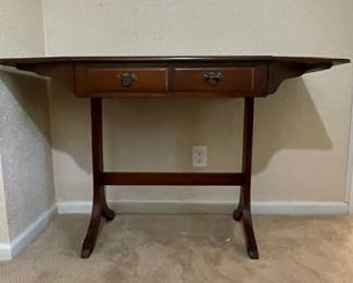 Vintage Duncan Phyfe Style Mahogany Drop-Leaf Console Table with Two Drawers